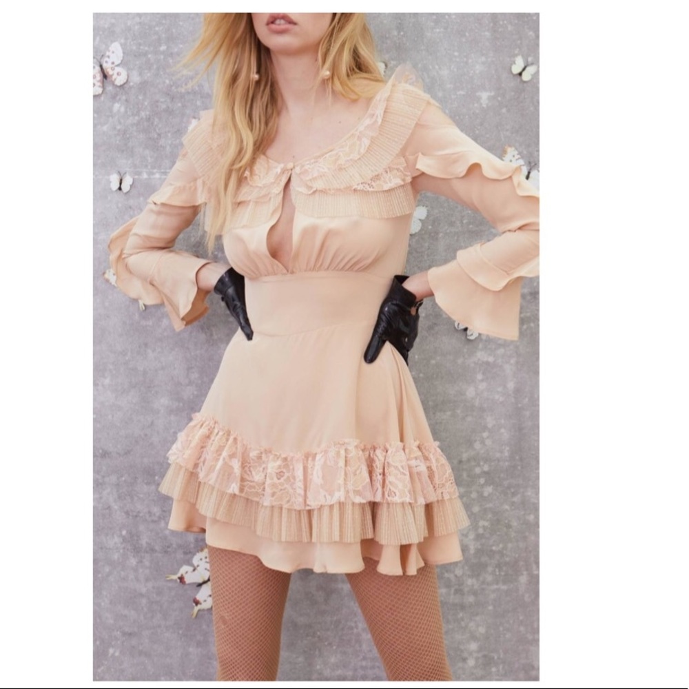 FOR LOVE & LEMONS Pleated Ruffle Mini Dress